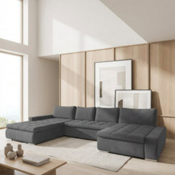 Caro Corner Sofa Bed With Storage Living Room Polyurethane Foam Wave Springs Wooden Frame 394X213X80Cm Grey - thumbnail 1