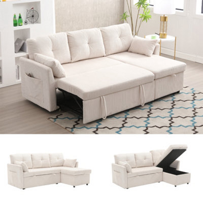 Matteo Gomyway L-Shape Sectional 2-Seater Sofa Bed With Pull-Out Sleeper & Reversible Storage Chaise - Beige - image 1