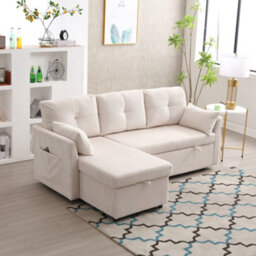 Matteo Gomyway L-Shape Sectional 2-Seater Sofa Bed With Pull-Out Sleeper & Reversible Storage Chaise - Beige - thumbnail 8