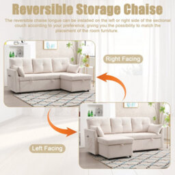 Matteo Gomyway L-Shape Sectional 2-Seater Sofa Bed With Pull-Out Sleeper & Reversible Storage Chaise - Beige - thumbnail 3