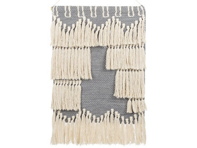 Wyld And Coco Handwoven Cotton Wall Hanging Grey With Beige Tassels - Vertical Bohemian Wall Decor W60 X D1 X H106Cm - image 1