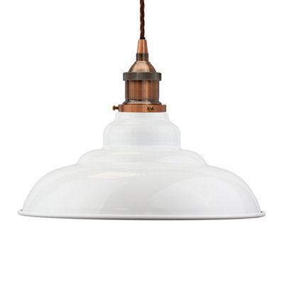 White St Edmund's Painted Dome Pendant Light With Antique Copper Lamp Holder And Brown Twisted Cable - Se Home - image 1