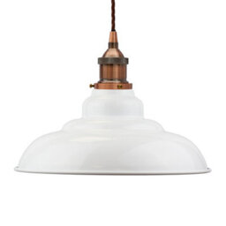 White St Edmund's Painted Dome Pendant Light With Antique Copper Lamp Holder And Brown Twisted Cable - Se Home - thumbnail 1