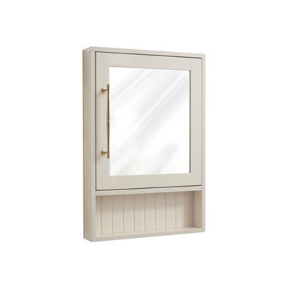 Homestylestore 450 X 650mm Antique White Wall Mounted Corner Mirrored Door Bathroom Cabinet And Brushed Brass T Bar Handle - image 1