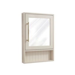 Homestylestore 450 X 650mm Antique White Wall Mounted Corner Mirrored Door Bathroom Cabinet And Brushed Brass T Bar Handle - thumbnail 1