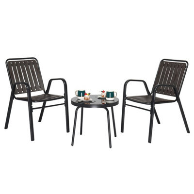 3 Piece Patio/balcony/garden Set Bistro Table & 2 Stackable Chairs Set Metal - image 1