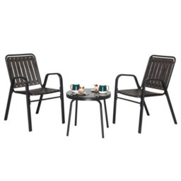 3 Piece Patio/balcony/garden Set  Bistro Table & 2 Stackable Chairs Set Metal - thumbnail 1