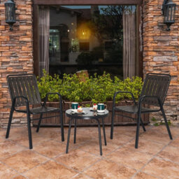 3 Piece Patio/balcony/garden Set  Bistro Table & 2 Stackable Chairs Set Metal - thumbnail 3