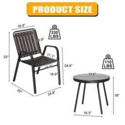 3 Piece Patio/balcony/garden Set  Bistro Table & 2 Stackable Chairs Set Metal - thumbnail 2