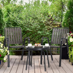 3 Piece Patio/balcony/garden Set  Bistro Table & 2 Stackable Chairs Set Metal - thumbnail 5