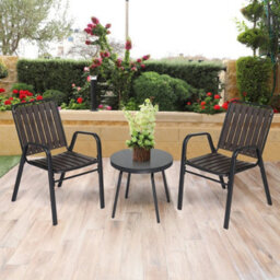 3 Piece Patio/balcony/garden Set  Bistro Table & 2 Stackable Chairs Set Metal - thumbnail 4