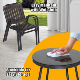 3 Piece Patio/balcony/garden Set  Bistro Table & 2 Stackable Chairs Set Metal - thumbnail 6