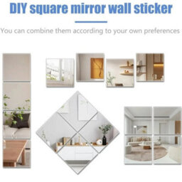 16 Pcs Mirror Tiles Wall Sticker Square Self Adhesive Stick - thumbnail 2