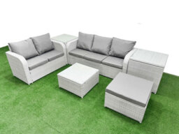 Fimous 6 Seater Pe Rattan Wicker Garden Furniture Conservatory Sofa Set Square Coffee Table Big Footstool 2 Side Table - thumbnail 2