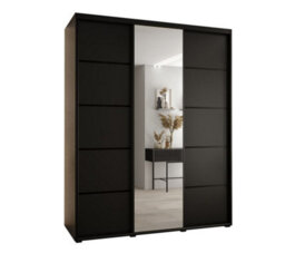 Arte Modern Black Mirrored Cannes V Sliding Wardrobe H2050mm W2000mm D600mm With Custom Black Steel Handles And Decorative Strip