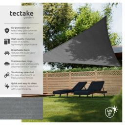 Tectake Shade Sail - Triangular With Uv Protection 50+, Water-Repellent, Grey - 6 X 6 X 6 M - Grey - thumbnail 2