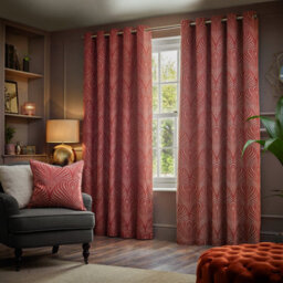 Paoletti Gatsby Jacquard Room Darkening Eyelet Curtain Pair Terracotta (W)117Cm X (D)183Cm