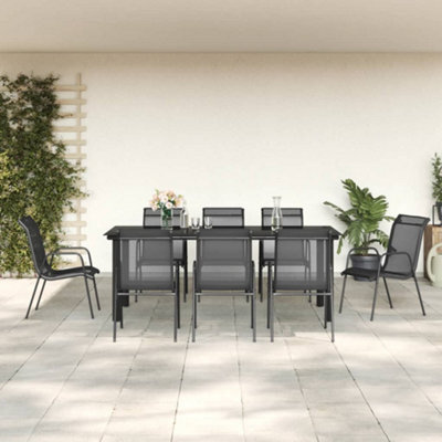 Berkfield 9 Piece Garden Dining Set Black Steel And Textilene - image 1