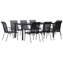 Berkfield 9 Piece Garden Dining Set Black Steel And Textilene - thumbnail 2