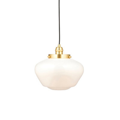 Antique Brass Ceiling Pendant Light Opal Glass Shade Hanging Lighting Fixture - image 1