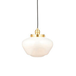 Antique Brass Ceiling Pendant Light Opal Glass Shade Hanging Lighting Fixture - thumbnail 1