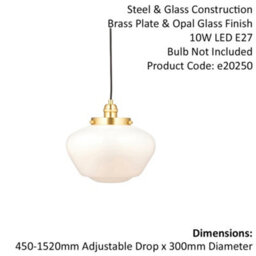 Antique Brass Ceiling Pendant Light Opal Glass Shade Hanging Lighting Fixture - thumbnail 2