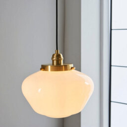 Antique Brass Ceiling Pendant Light Opal Glass Shade Hanging Lighting Fixture - thumbnail 5