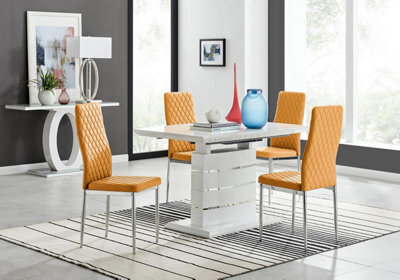 Furniturebox Uk Renato 120Cm High Gloss Extending Dining Table And 4 Mustard Milan Chairs - image 1