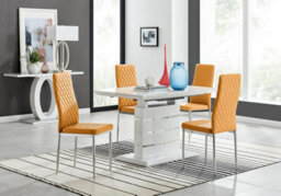 Furniturebox Uk Renato 120Cm High Gloss Extending Dining Table And 4 Mustard Milan Chairs