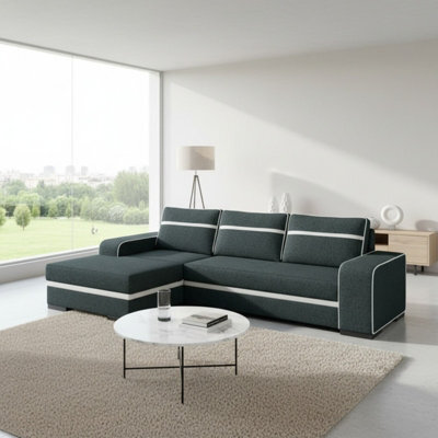 Finn Living Room Corner Sofa Bed With Sinuous Spring Wooden Frame Legs Storage Container 285X165X90Cm Graphite And White Left - image 1