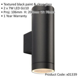Up & Down Twin Outdoor Ip44 Wall Light - 2 X 7W Gu10 Led - Textured Black - thumbnail 2