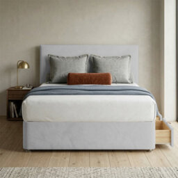 Adore Designs Victoria Plush Velvet Divan Bed, Headboard & Mattress - 5Ft Kingsize - Silver - 4 Drawers - thumbnail 1