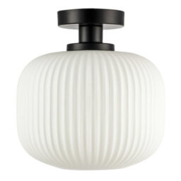 Happy Homewares Matte Black Bathroom Ceiling Light With Opal Ribbed Glass Shade - thumbnail 8