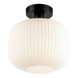 Happy Homewares Matte Black Bathroom Ceiling Light With Opal Ribbed Glass Shade - thumbnail 4
