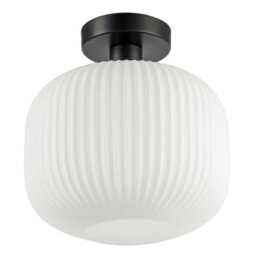 Happy Homewares Matte Black Bathroom Ceiling Light With Opal Ribbed Glass Shade - thumbnail 5
