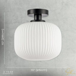 Happy Homewares Matte Black Bathroom Ceiling Light With Opal Ribbed Glass Shade - thumbnail 7
