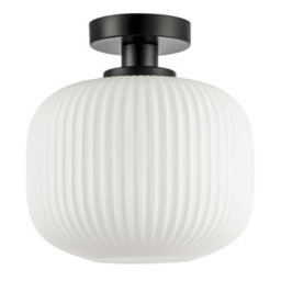 Happy Homewares Matte Black Bathroom Ceiling Light With Opal Ribbed Glass Shade - thumbnail 1