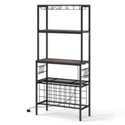Wine Organizer Bar Multi Tier Bakers Rack With Power Outlet - thumbnail 3