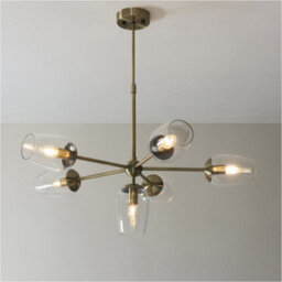 Loops Multi Arm Hanging Ceiling Pendant Light - Antique Brass Plate Adjustable Stem & 6X Clear Glass Shades - thumbnail 3