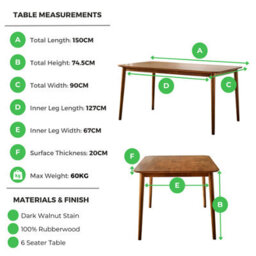 Furnitureboxuk Lynton Dark Walnut Solid Wood Dining Table - 6 Seater Wooden Dining Table - Large Dining Table - Dining Room Table - thumbnail 8