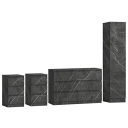 Zita Grey Marble Effect 4Pc Bedroom Set - 1-Door Wardrobe, Wide Chest & 2 Bedside Tables, Contemporary Bedroom Storage Solution - thumbnail 6