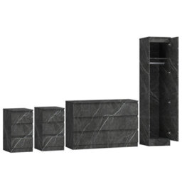 Zita Grey Marble Effect 4Pc Bedroom Set - 1-Door Wardrobe, Wide Chest & 2 Bedside Tables, Contemporary Bedroom Storage Solution - thumbnail 7