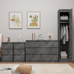 Zita Grey Marble Effect 4Pc Bedroom Set - 1-Door Wardrobe, Wide Chest & 2 Bedside Tables, Contemporary Bedroom Storage Solution - thumbnail 4