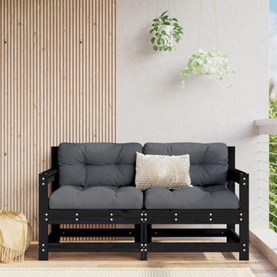 Walplus Outdoor Garden Corner Sofa For Patio Balcony Poolside Furnitures 2 Pcs Black Solid Wood Pine - Cushion Not Included - image 1