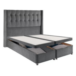 Silentnight Super King Ottoman Divan Bed With Velvet Bloomsbury Winged Headboard In Charcoal Grey, 180 X 200Cm, Storage Base - thumbnail 5