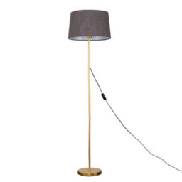 Valuelights Charles Gold Floor Lamp With Grey Linen Shade And Bulb