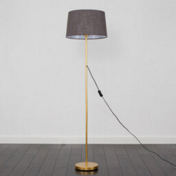 Valuelights Charles Gold Floor Lamp With Grey Linen Shade And Bulb - thumbnail 4
