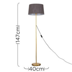 Valuelights Charles Gold Floor Lamp With Grey Linen Shade And Bulb - thumbnail 7
