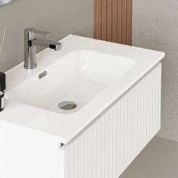Banyetti Linea Matt White Ribbed Wall Hung Vanity Unit 800mm X 460mm - thumbnail 3