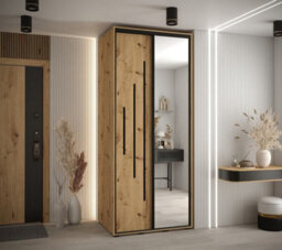 Arte Rustic Oak Artisan Cannes Xiii Mirrored Sliding Wardrobe H2050mm W1100mm D600mm With Custom Black Steel Handles - thumbnail 2